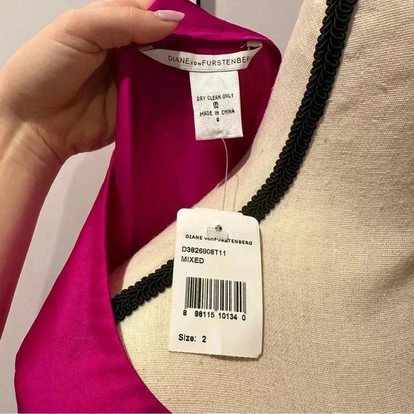 Diane von Furstenberg NWT Edna Pink Puff Sleeve Tie Waist Silk Dress Size 2 - Picture 6 of 16